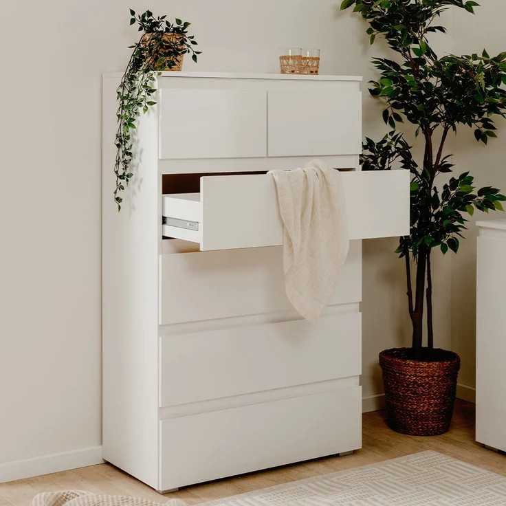 Calicosy 'PRETORIA' Hohe Kommode mit 6 Schubladen L80 x H131cm - Weiß – Bild 4