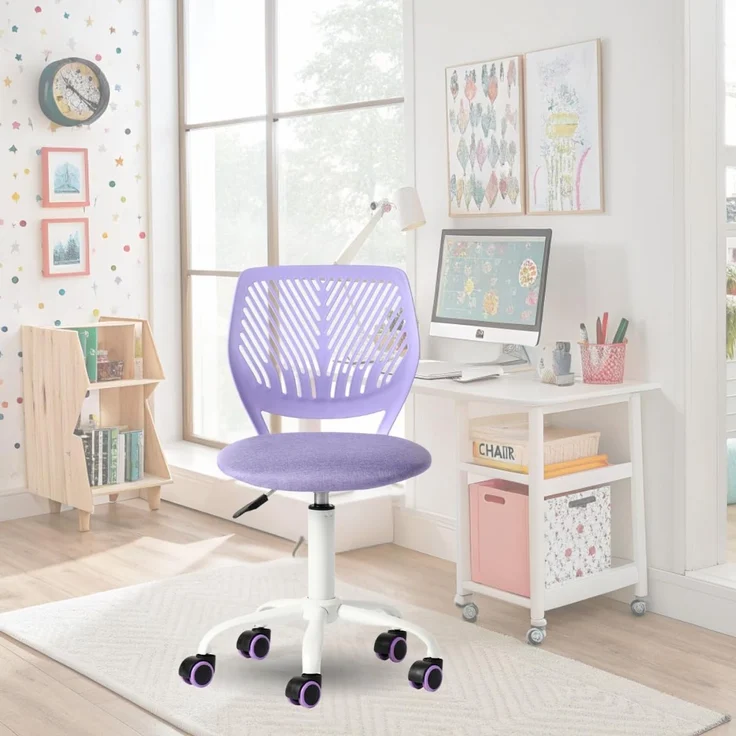 FurnitureR Bürostuhl, ergonomisch, drehbar, höhenverstellbar, für Computer, Rollen mit 5 Armen, Stühle und Hocker zu Hause, Arbeitssitz, Morandi, Violett – Bild 1