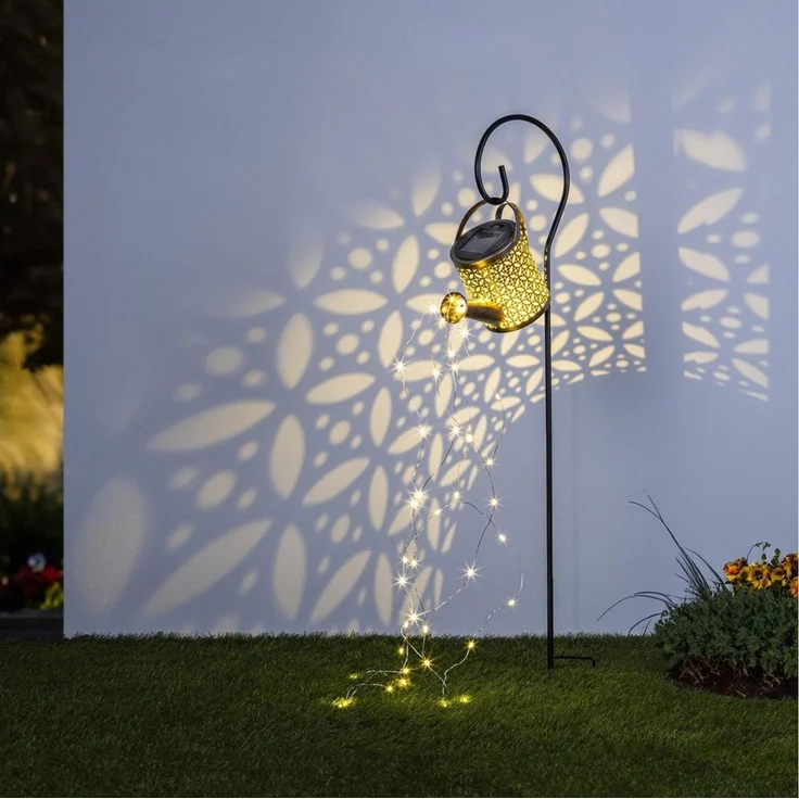 Haushalt International LED Solarleuchte Solar-Gartenstecker Gießkanne Lichterkette Solarbeleuchtung, flackernde LED simuliert fließendes Wasser, LED fest integriert, warmweiß, Lichtstränge mit insgesamt 40 warmweißen LEDs – Bild 2