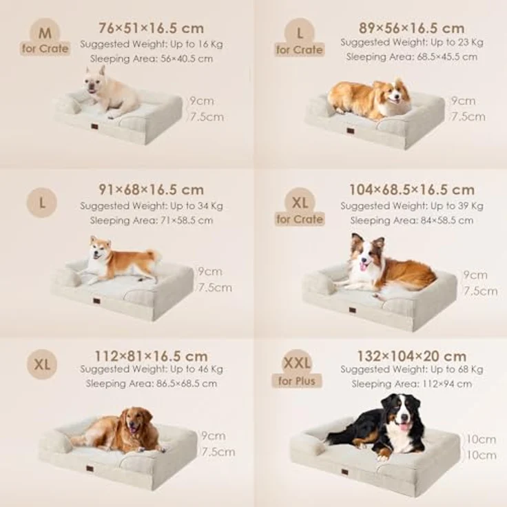 EHEYCIGA Orthopädisches Hundebett Grosse Hunde, Memory Foam, Mittelgroße Hunde, Waschbar, Wasserdicht rutschfest, mit Hohem Rand, Beige – Bild 6