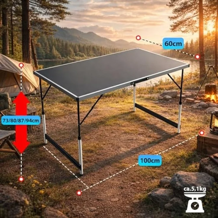 BigDean Klapptisch Stabiler Multifunktionaler höhenverstellbarer klappbarer Campingtisch (Packung, 1-St, Klapptisch), 4-fach Höhenverstellbar, 30kg Belastbar, 0,6qm Fläche – Bild 3
