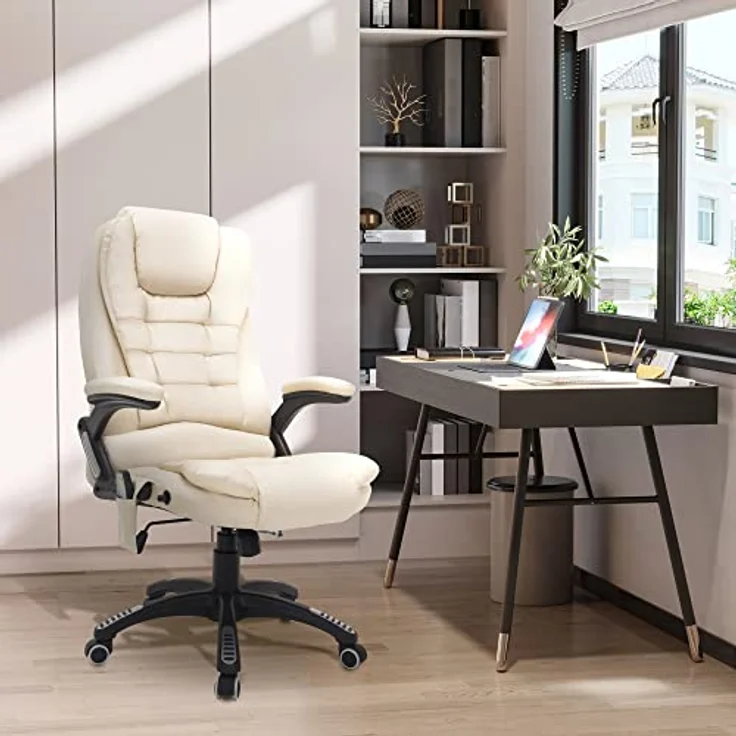 HOMCOM Schreibtischstuhl Bürostuhl mit Massagefunktion, mit Wärmefunktion, Chefsessel (Massagesessel, 1 St), für Wohnbereich, Cremeweiß – Bild 3