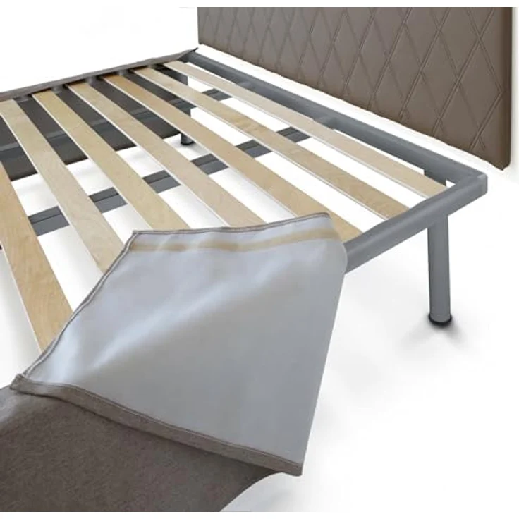 Talamo Italia - Clementina-Doppelbett, Kopfteilset aus Öko-Leder mit orthopädischer Basis und Volant, 100 % Made in Italy, geeignet für eine Matratze 160x190 cm, taubengrau – Bild 4