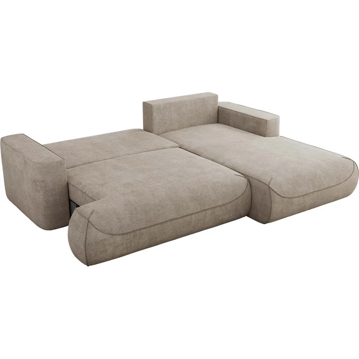 Ecksofa OVO mit schlaffunktion und bettkasten, Wellenfeder, lose Kissen, L-form 271x195 cm - Beige Struktur - rechte Seite – Bild 5