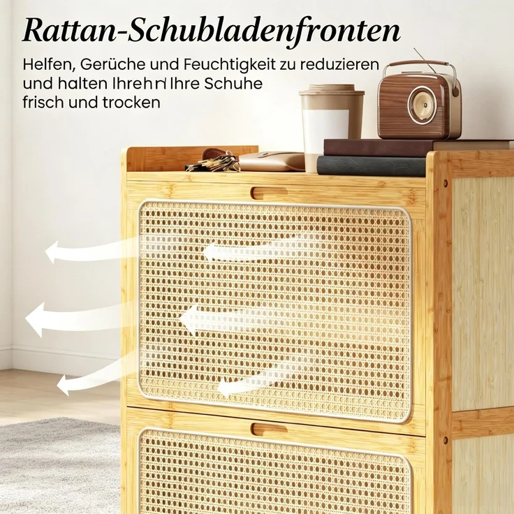 ZUBALIYA Schuhschrank (69 x 29 x 83 cm), Verstellbare Einlegeböden, Herausnehmbare Einlegeböden, Aus Bambus, Naturfarben – Bild 7