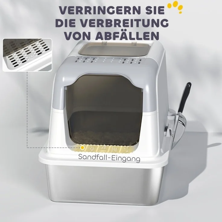 Katzentoilette mit Edelstahltablett, Doppel-Einstieg, 60,4x40,4x41,8 cm, Weiß – Bild 5