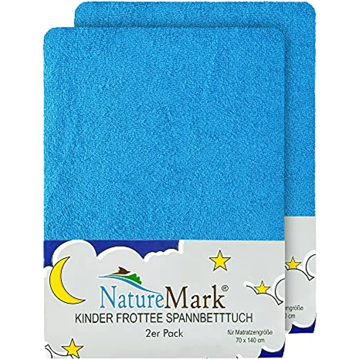 NatureMark Spannbettlaken Frottee Spannbettlaken, 80% Baumwolle / 20% Polyester, Gummizug: rundum, (2 Stück), 2er Set Kinder Spannbettlaken Frottee, Spannbetttuch 80% Baumwolle / 20% Polyester, für Babybett und Kinderbett, 70x140 cm - Türkis – Bild 2