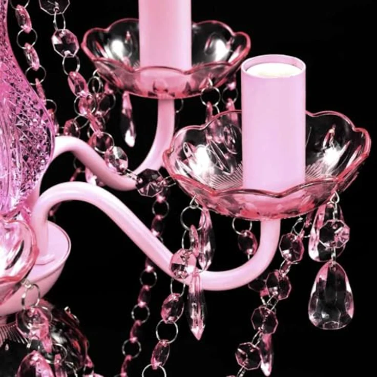 vidaXL Kronleuchter, 5 Glühbirnen, Kunstglas Rosa, Ø 38 cm – Bild 7