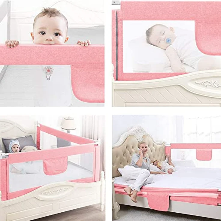 HUOLE höhenverstellbares Bettgitter - Bettschutzgitter für Kinder- und Elternbetten geeignet Fallschutz - einfache Montage stabile Konstruktion Rausfallschutz für Kleinkinder-1,8 m – rosa – Bild 7