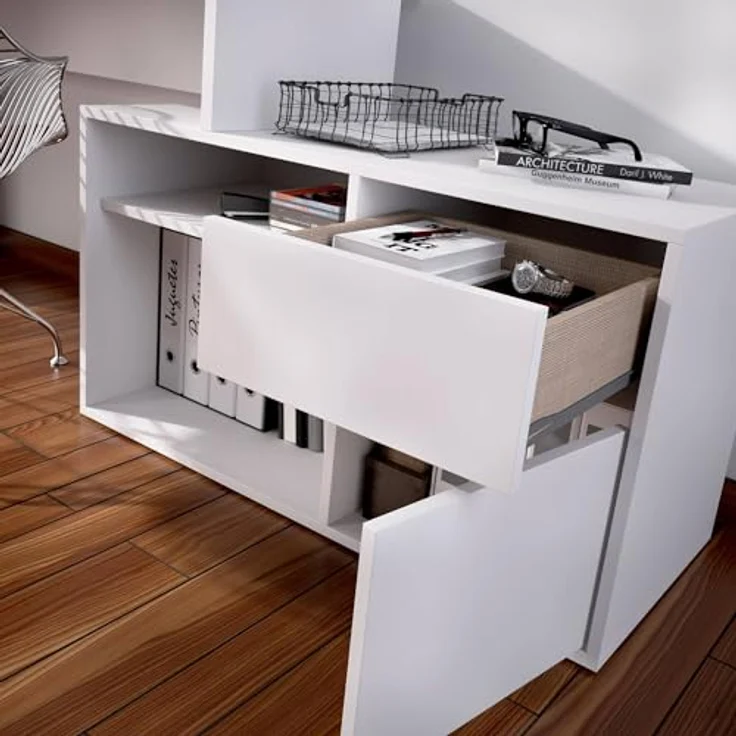 Dmora - Gardena-Schreibtisch, Schreibtisch mit Mehreren Positionen für das Büro oder Schlafzimmer, Mehrzweck-Ecktisch, 139 x 92 x 75 cm, Weiß – Bild 8