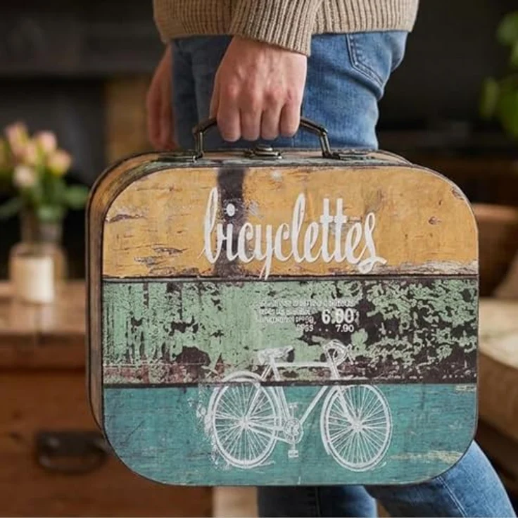 HMF Aufbewahrungsbox Kleiner Vintage Koffer aus Holz (1 St), Handgefertigter Geschenkkoffer im Fahrrad Design, 32 x 29, 5 x12 cm – Bild 8