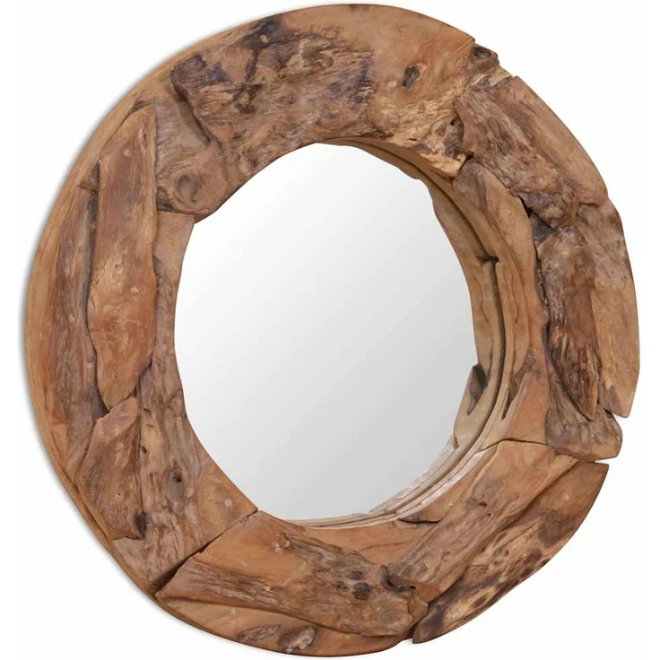 Wandspiegel, Dekorativer Spiegel Teak 60 cm Rund – Bild 3