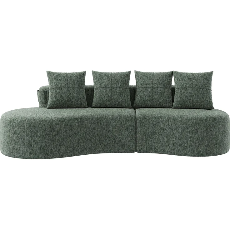 Großes Stoffsofa 240 cm mit Getränkehaltern, Seitentaschen und 4 Kissen, gepolsterte Couch mit Schaumstoff und Federleisten für Wohnzimmer, Grün – Bild 12