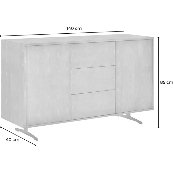 KAWOLA Sideboard GALA 2 Türen 3 Schubladen Kunstleder grau Fuß Edelstahl gebürstet 85 x 40 x 140 cm – Bild 5