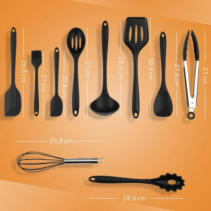 AVANA Kochbesteck-Set Silikon Küchenhelfer Hitzebeständig Kochgeschirr Küchenutensilien (10 Stück), Kochzange, Schneebesen, Spachtel, Backpinsel, Pfannenwender – Bild 3