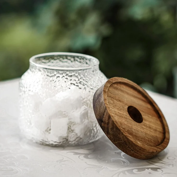 3er Set Vorratsbehälter aus Borosilikatglas mit luftdichtem Holzdeckel – Bild 3