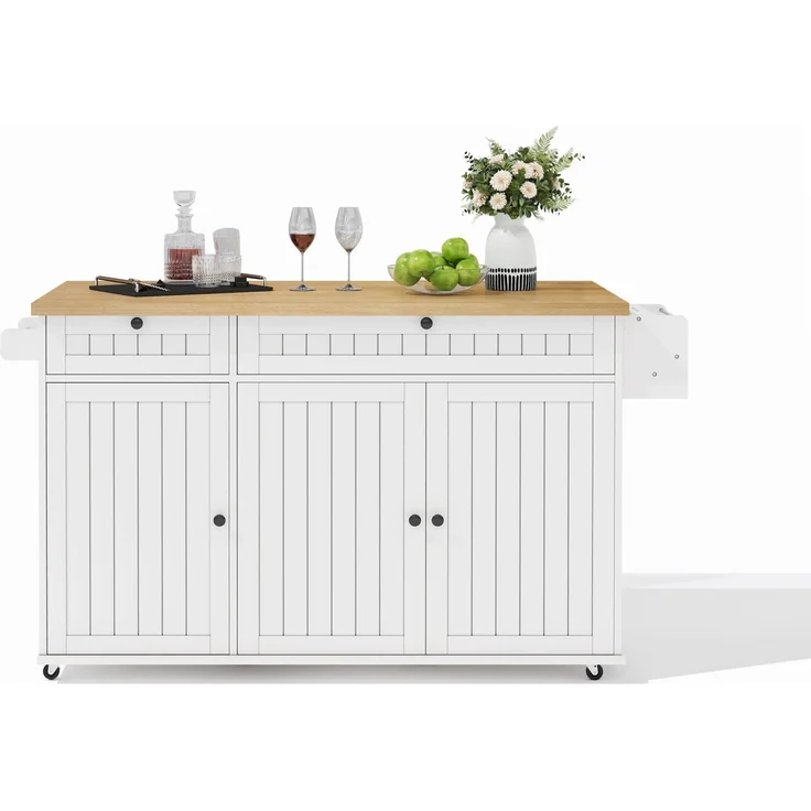 Küchenwagen 137×70×89,5 cm MDF klappbar Arbeitsfläche Schubladen Rollen Stauraum Küche Esszimmer,Weiß & Natur – Bild 10