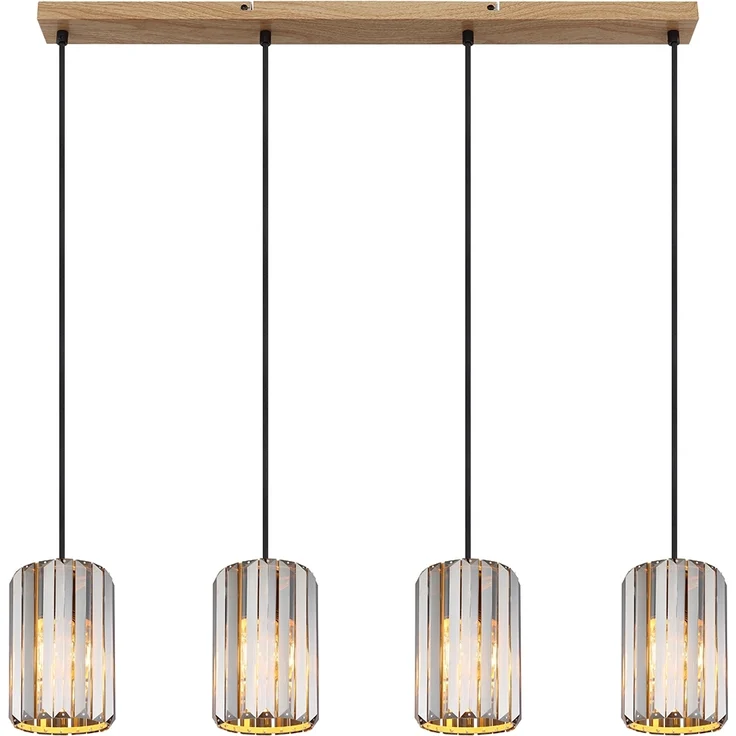 Hängeleuchte, 4-Flammig, Holzoptik, Kristall rauch, L 88 cm – Bild 8