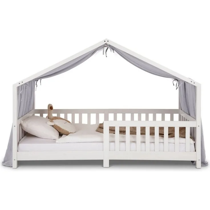 IDIMEX Betthimmel LIAN, Betthimmel Hausbett Deko, Musselin Baldachin 100% Baumwolle- hellgrau