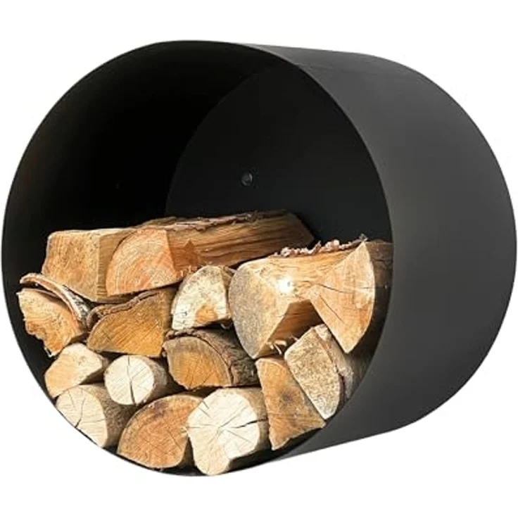 DanDiBo Kaminholzregal Innen Metall Schwarz Rund Wand 50 cm Kaminholzständer mit Rückwand 96433 Wandmontage Hängend Holzkorb Kaminholzhalter Holzregal – Bild 6