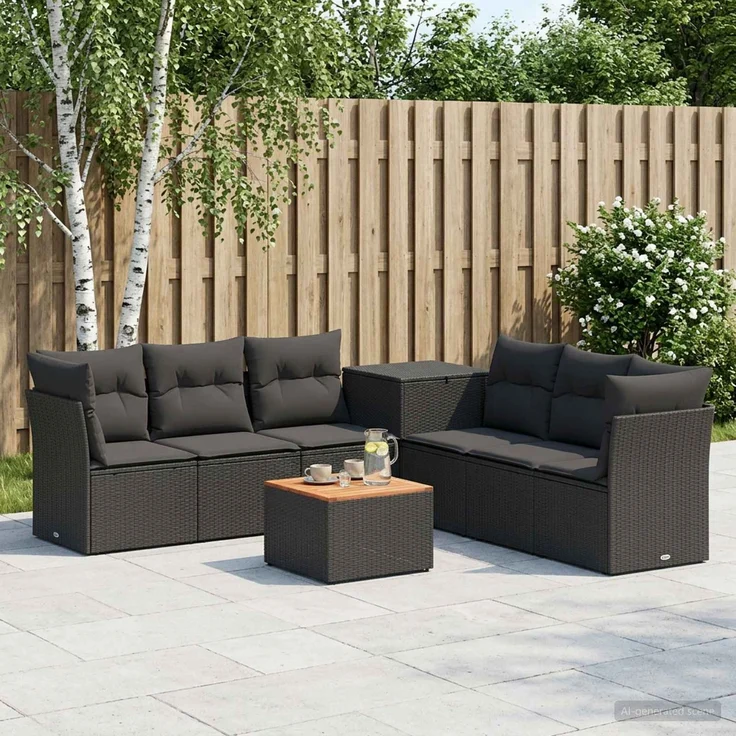vidaXL Sofa Set 8 stk. Schwarz Polyrattan und Stahl 3448266 – Bild 1