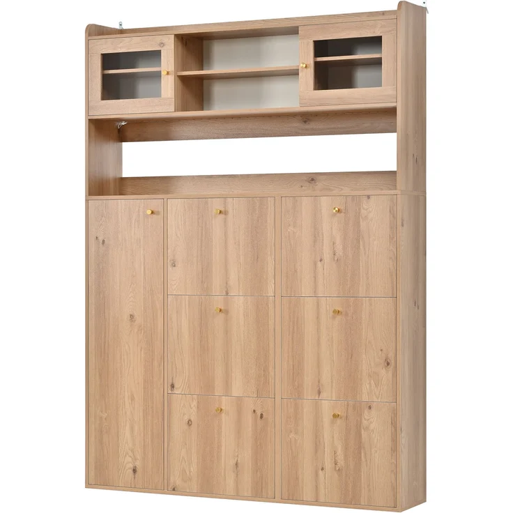 ZUBALIYA Schuhschrank (130 x 25 x 180 cm), 6 Klappfächer, LED - Beleuchtung, Stauraum für Flur und Eingangsbereich, Naturfarben – Bild 11