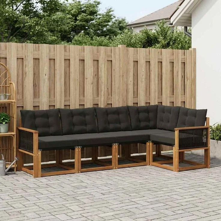 vidaXL Outdoor-Sofagarnitur 5 stk. 5-Sitzer Natur und Schwarz 3381952 – Bild 1