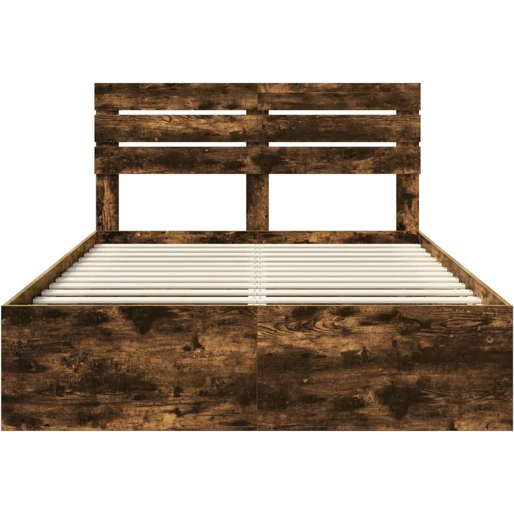 vidaXL Bettrahmen Geräucherte Eiche 150 x 200 cm Massives Kiefernholz 3411403 – Bild 6