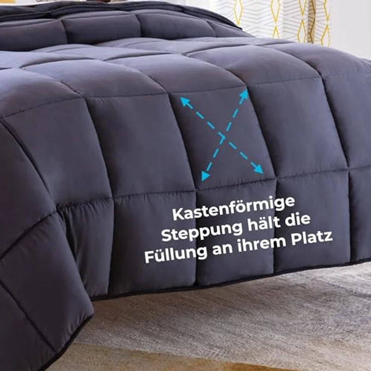 Linenspa 4 Jahreszeiten Bettdecke aus Microfaser – Ganzjahresdecke – Ultraweich – Steppdecke 200x200 cm, Schwarz / Dunkelgrau – Bild 2