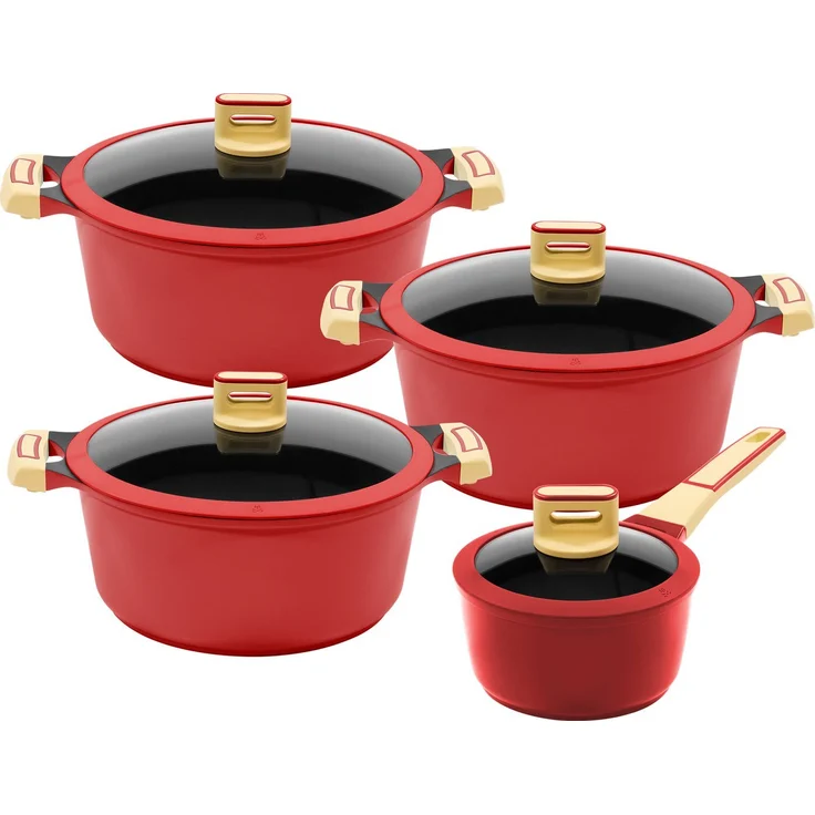 KING Kochtopf GOURMET, Aluminiumguss (Set, 8-tlg), Induktion, matte Oberfläche, Set + 3 Töpfen, 1 Stieltopf, 4 Glasdeckel – Bild 4
