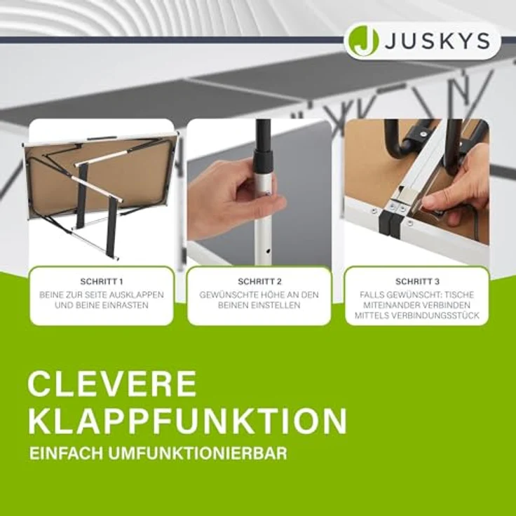 Juskys Multifunktionstisch 3 teilig - klappbar, höhenverstellbar - Alu Klapptisch 100x60 cm - Flohmarkt, Tapeziertisch, Campingtisch - Tisch Schwarz – Bild 4