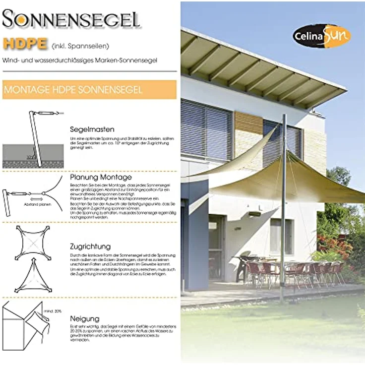 CelinaSun Sonnensegel inkl Befestigungsseile Premium HDPE wetterbeständig atmungsaktiv Quadrat 2x2 m terrakotta – Bild 7