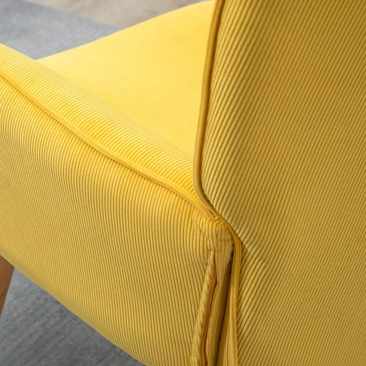 Relaxsessel Loungesessel Ohrensessel mit Hocker in Gelb, Armlehnstuhl mit Holzbeinen, Cord-Optik für gemütliches Sitzen--Gelb--72x80x101cm--YOUDENOVA – Bild 8