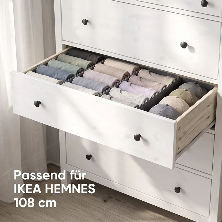 Sekey Aufbewahrungsbox Schubladen Organizer aus Vliesstoff Faltbare Aufbewahrungsboxen ohne Fächer für HEMNES 108(4 Fächer) – Bild 3