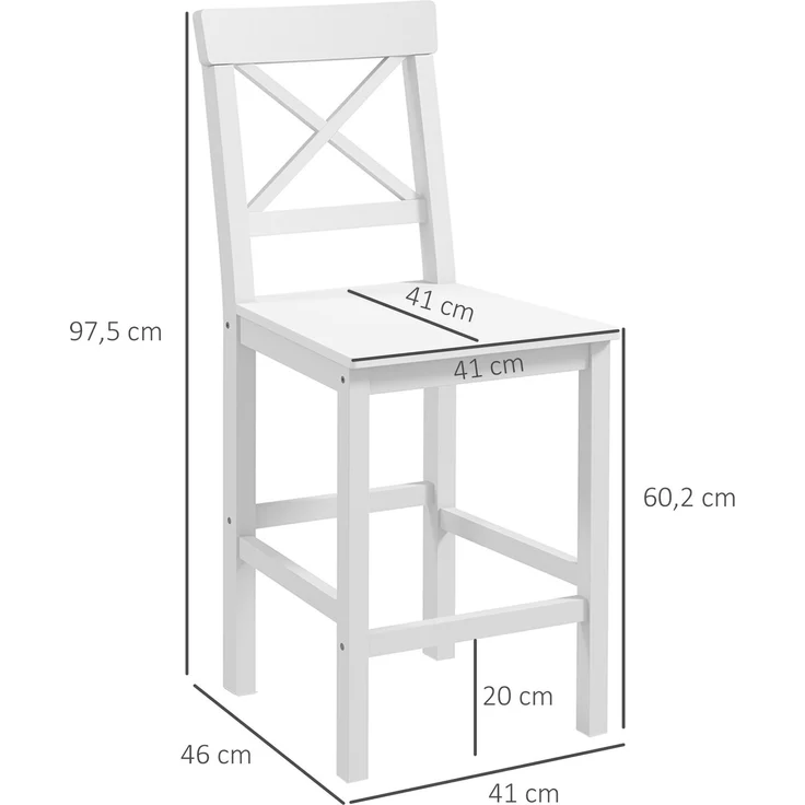 2er-Set Hochstühle, Barhocker im Country-Chic-Stil aus Holz, Höhe 60 cm, mit Fußstütze, weiß – Bild 5