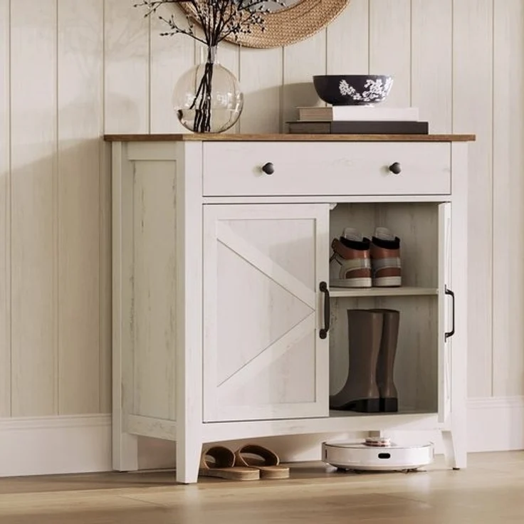 VASAGLE Küchenschrank, Sideboard mit Schubladen, Aufbewahrungsschrank mit Türen, verstellbare Ablage, Landhausstil, für Wohnzimmer Küche, 40 x 80 x 80 cm, vintageweiß-honigbraun BBKDE341W01 – Bild 5
