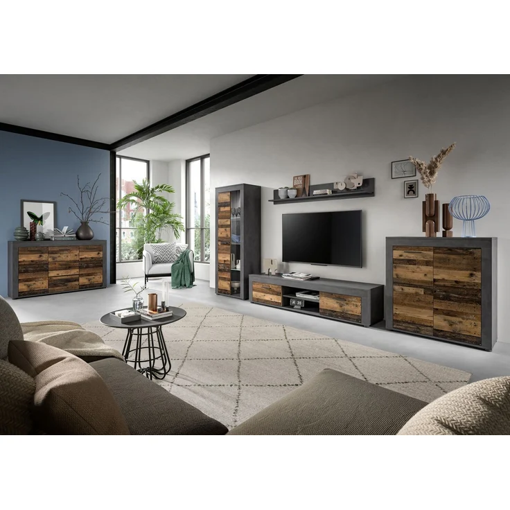 xonox. home Wohnen Jam X8BB4T10 Vitrine Glasvitrine Dekoschrank Glas-Kommode in Old Wood/Matera Nachbildung, ca. B/H/T: 60 x 159 x 35 cm – Bild 5