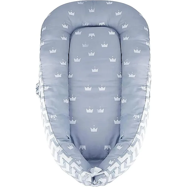 SONARIN Babynest babynestchen 100% Baumwolle,multifunktionales Kuschelnest für Babys,hypoallergen, mit Kissen, tragbar,Nestchen Reisebett für Babys und Säuglinge(Crown-Grau)