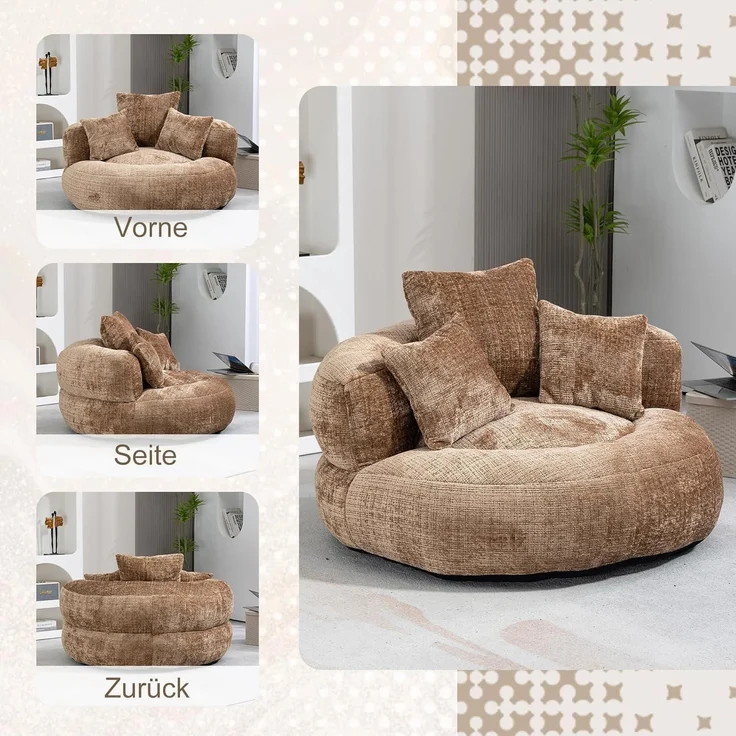 Couch Lounger Boneless Sitzsack Gaming Chenille Bezug Braun – Bild 6