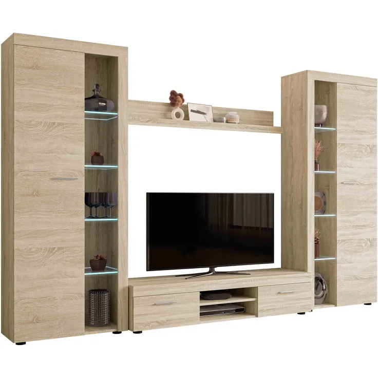 Wohnwand Rango XL (Farbe: Sonoma Eiche, mit LED Beleuchtung)