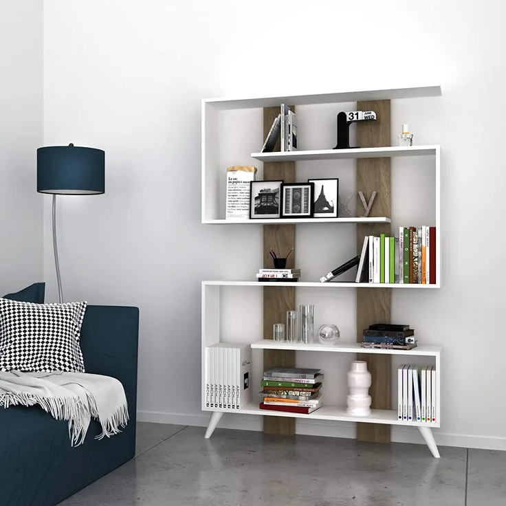 Homemania Bücherregal Jane 120 x 22 x 164 cm Weiß und Walnuss