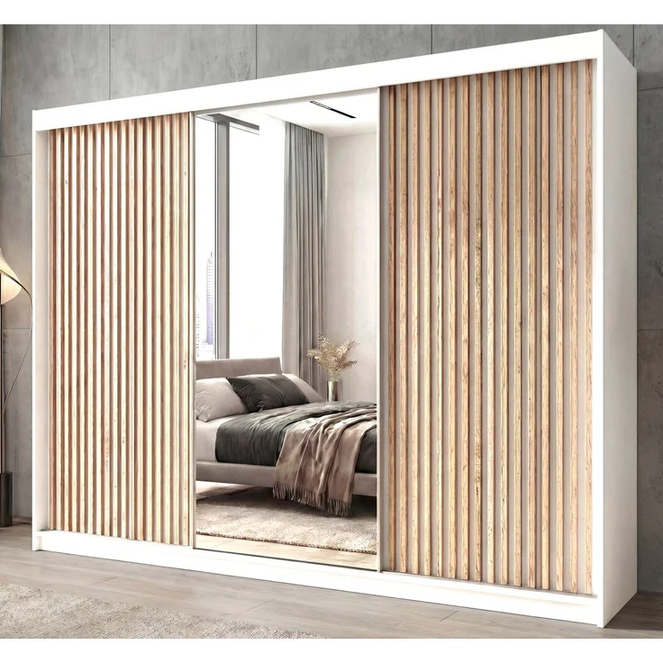 A&J MöbelLand GmbH Schiebetürenschrank FARA 200 cm mit 3D-Lamellen und Spiegelfront (TOP ANGEBOT! Geräumiger Schrank mit einer Breite von 200 cm ideal zur Aufbewahrung von Kleidung und Accessoires. Wählen Sie das ideale Modell für Ihr Schlafzimmer!, TO... – Bild 2