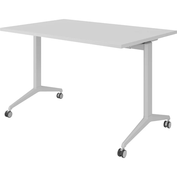 bümö Seminartisch klappbar fahrbar 120x80 cm grau, Gestell silber - Klapptisch staffelbar, mit vier Doppelrollen Büro Schulungstisch, KFZ12-5-S – Bild 1