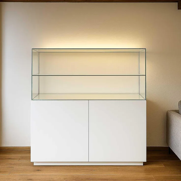 K-Möbel Kunstvitrine, Transparent, Glas, 1 Fächer, Rechteckig, 125x47x36 cm für Wohnzimmer und Wohnwände