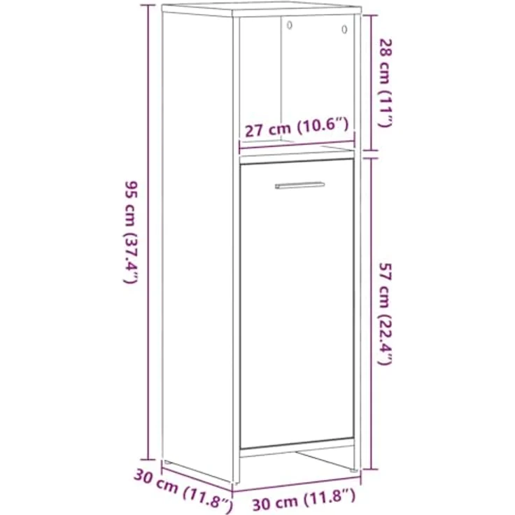 vidaXL Badezimmerschrank aus schwarzer Eiche, 30 x 30 x 95 cm, Holzwerkstoff 862497 – Bild 4
