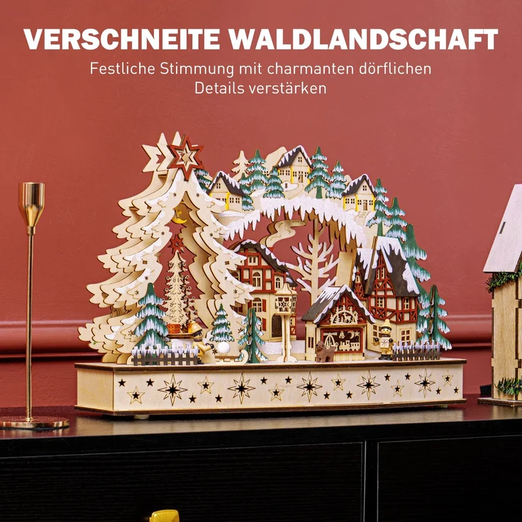 HOMCOM Weihnachtsdorf, Mehrschichtplatte, Naturholz, 45L x 12B x 30H cm – Bild 4