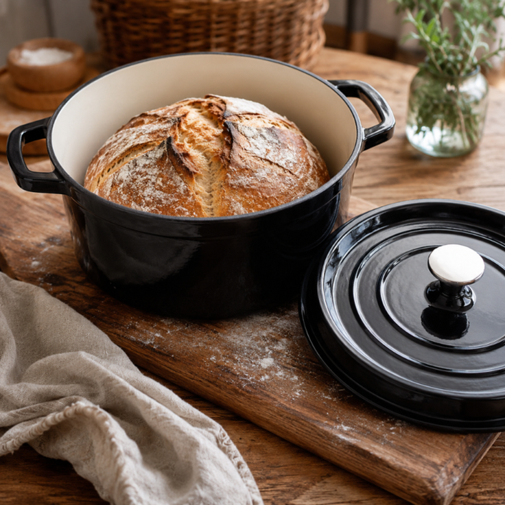 KADAX Gusseisentopf 4,5 Liter, Ø 23 cm, Schmortopf aus emailliertem Gusseisen, Rund Topf mit Deckel, Bräter zum Schmoren, Braten, Kochen & Backen, Bratentopf (Schwarz) – Bild 5