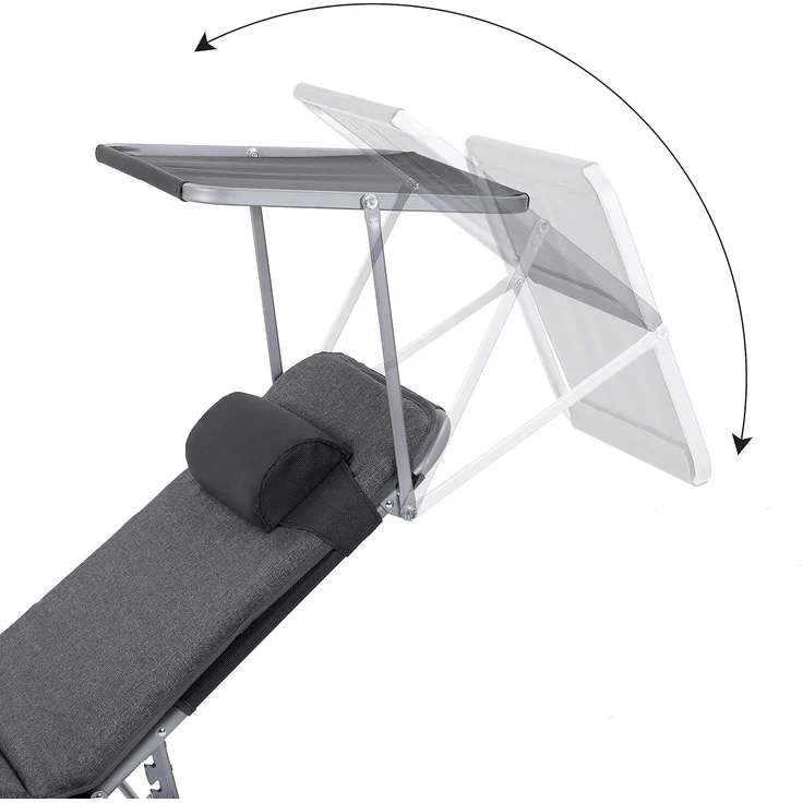 SONGMICS Sonnenliege, Liegestuhl mit 3 cm Dicker Auflage, Kopfstütze, Sonnendach, Rückenlehne verstellbar, klappbar, 53 x 193 x 29,5 cm, bis 150 kg belastbar, Garten, Balkon, dunkelgrau – Bild 7