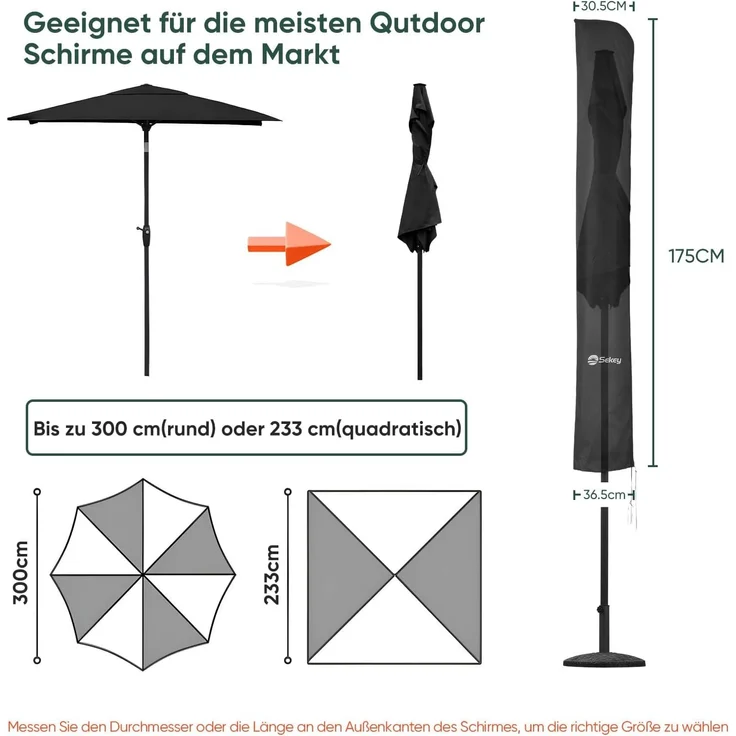 Sekey® Schutzhülle für Ø 300 cm Sonnenschirm, Abdeckhauben für Sonnenschirm,100% Polyester – Bild 2