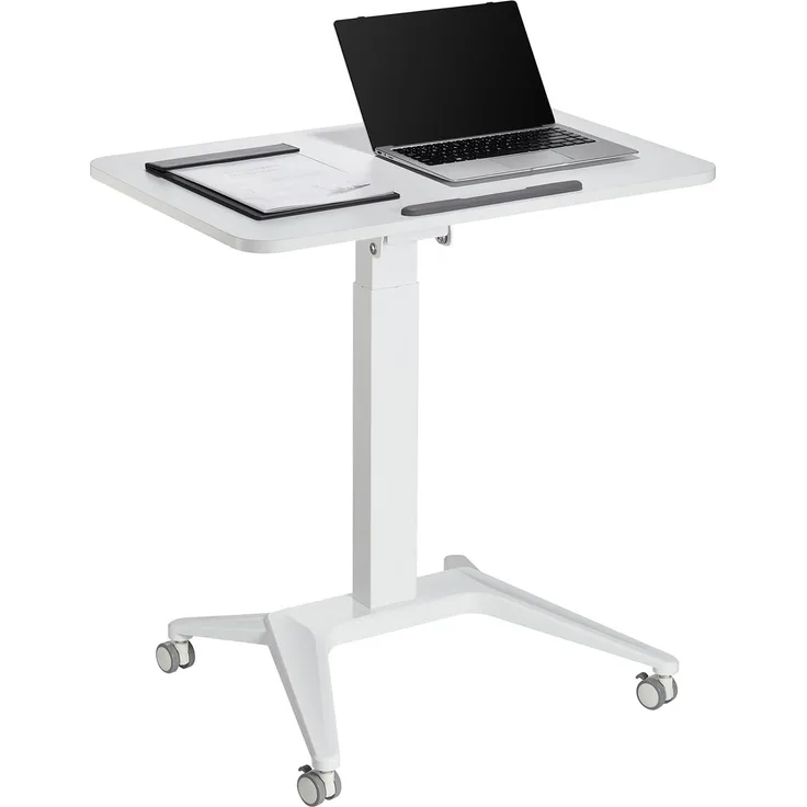 Maclean MC-453 Mobiler Laptop-Schreibtisch mit Pneumatischer Höhenverstellung Laptoptisch mit Rollen, 80x52 cm, max. 8 kg, Höhenverstellbar max. 109 cm (Weiß)